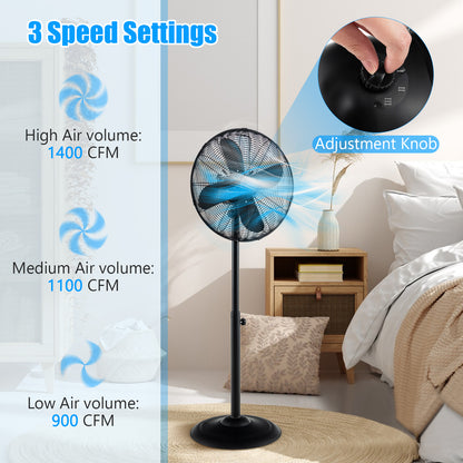 16 Inch Pedestal Standing Fan, 3 Speeds, Adjustable Height, Black Fans at Gallery Canada