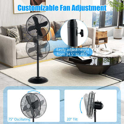 16 Inch Pedestal Standing Fan Oscillating Pedestal Fan with 3 Speeds and Adjustable Height, Black Fans at Gallery Canada