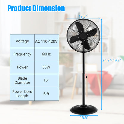 16 Inch Pedestal Standing Fan Oscillating Pedestal Fan with 3 Speeds and Adjustable Height, Black Fans at Gallery Canada
