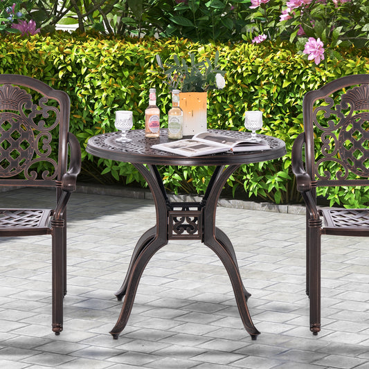 31.5 Inch Cast Aluminum Table Patio Round Dining Table with Umbrella Hole, Copper Patio Dining Tables Copper at Gallery Canada