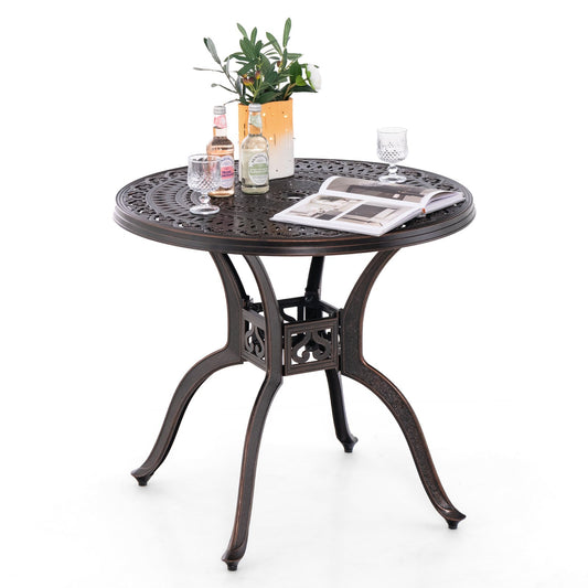 31.5" Cast Aluminum Table Patio Round Dining Table with Umbrella Hole, Copper - Gallery Canada