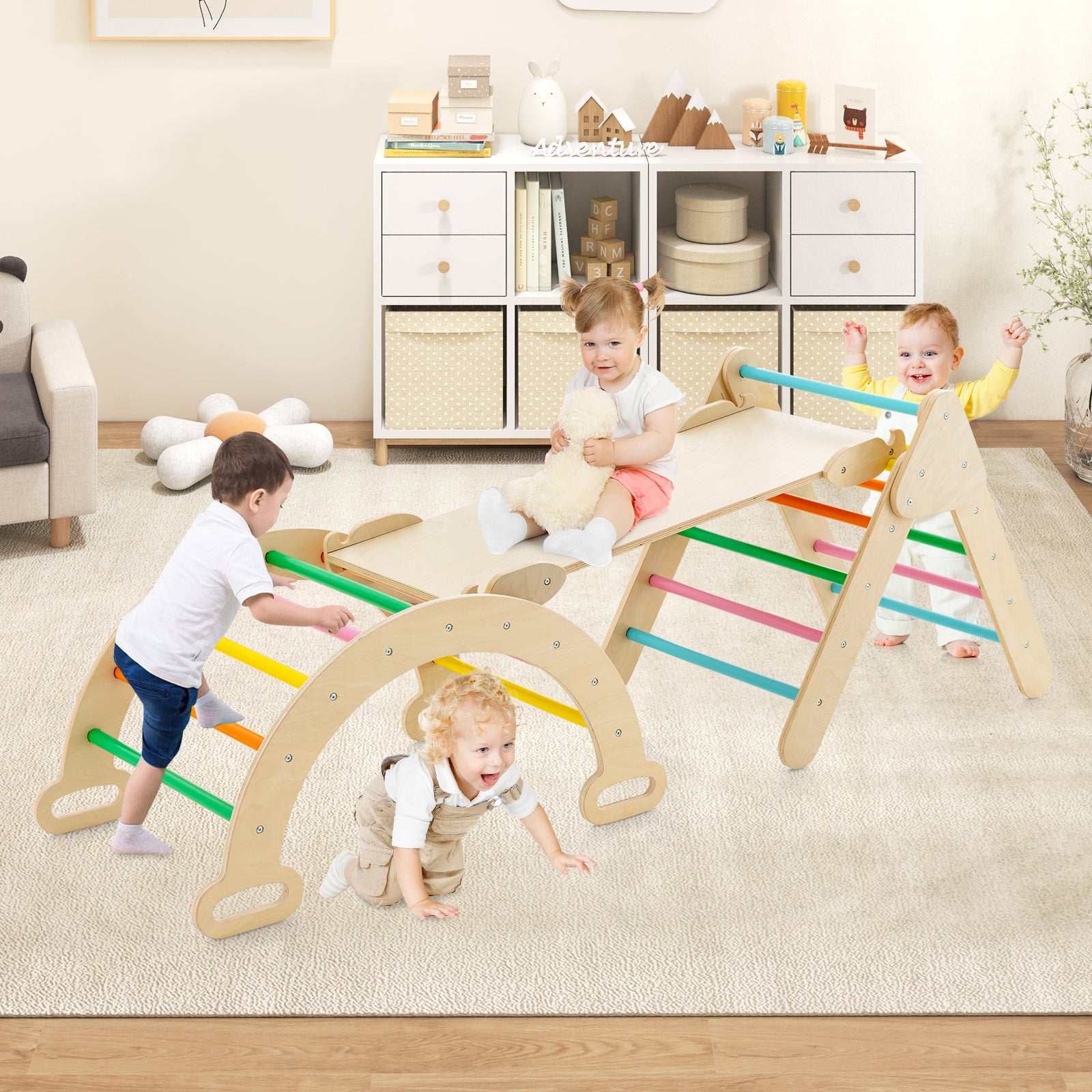 5-In-1 Wooden Kids Climber Toys, Triangle Arch Ramp, Multicolor Climbers & Slides at Gallery Canada
