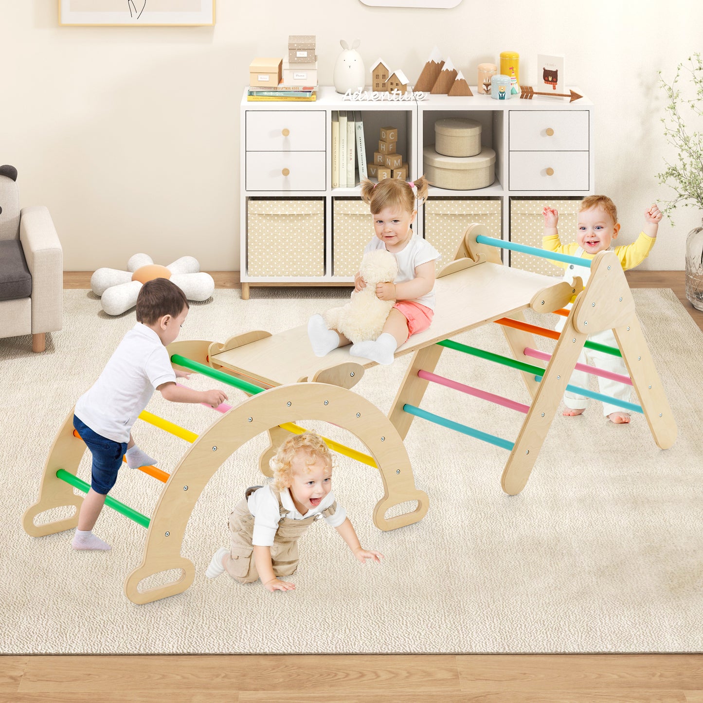 5-In-1 Wooden Kids Climber Toys, Triangle Arch Ramp, Multicolor Climbers & Slides at Gallery Canada
