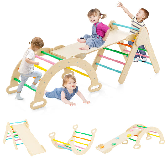 5-In-1 Wooden Kids Climber Toys, Triangle Arch Ramp, Multicolor Climbers & Slides Multicolor at Gallery Canada