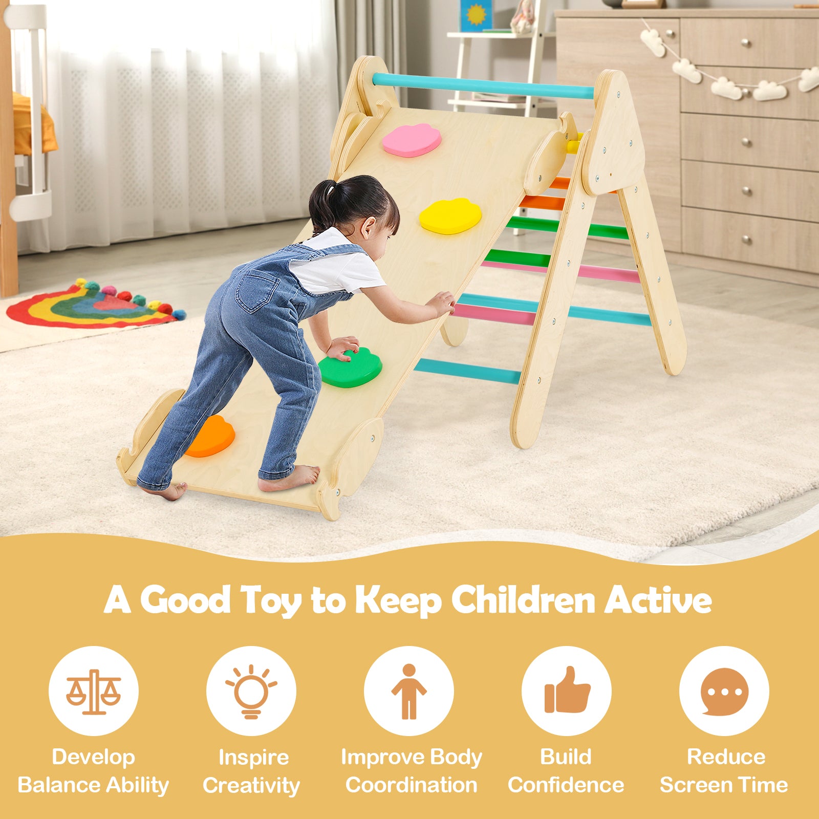 5-In-1 Wooden Kids Climber Toys, Triangle Arch Ramp, Multicolor Climbers & Slides at Gallery Canada