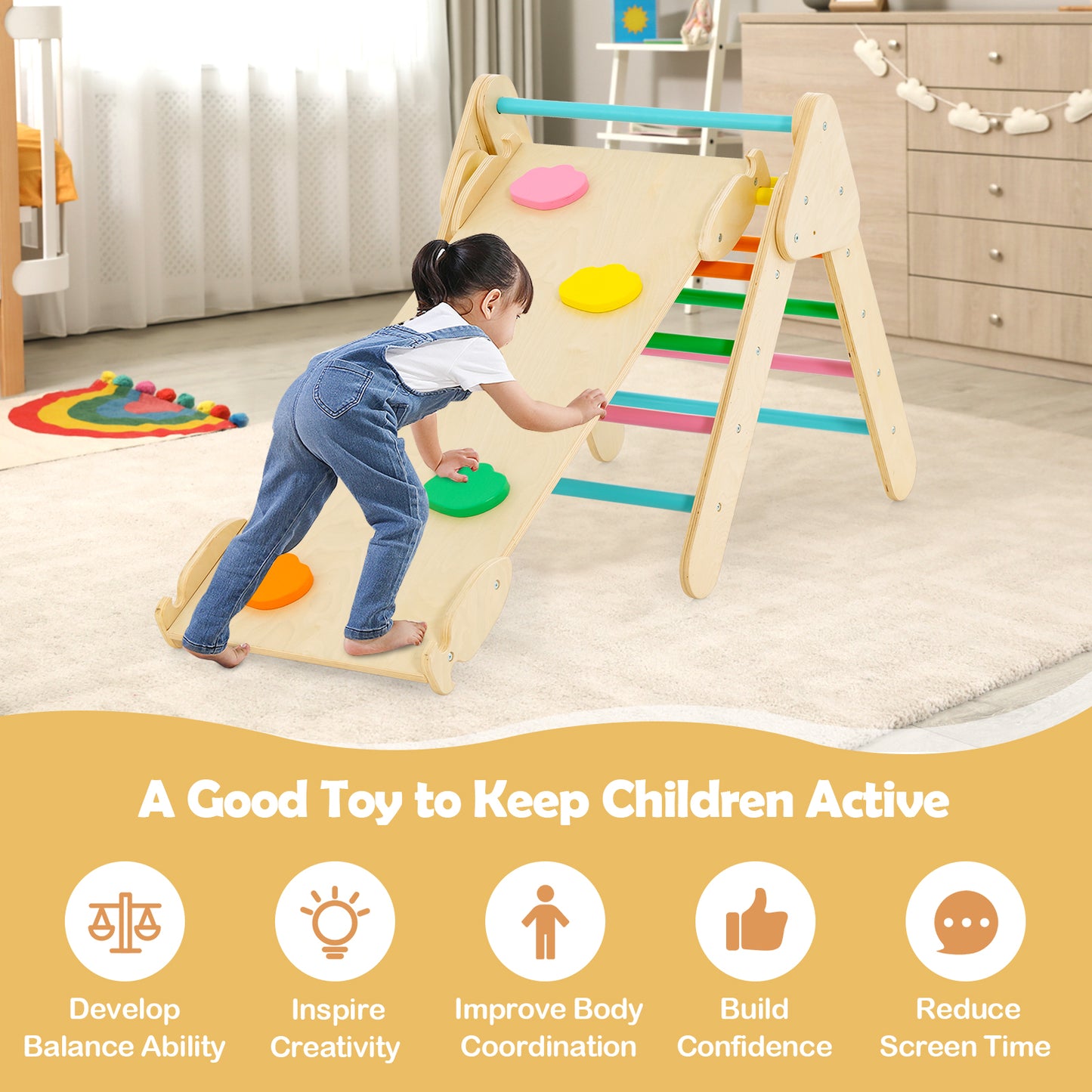 5-In-1 Wooden Kids Climber Toys, Triangle Arch Ramp, Multicolor Climbers & Slides at Gallery Canada