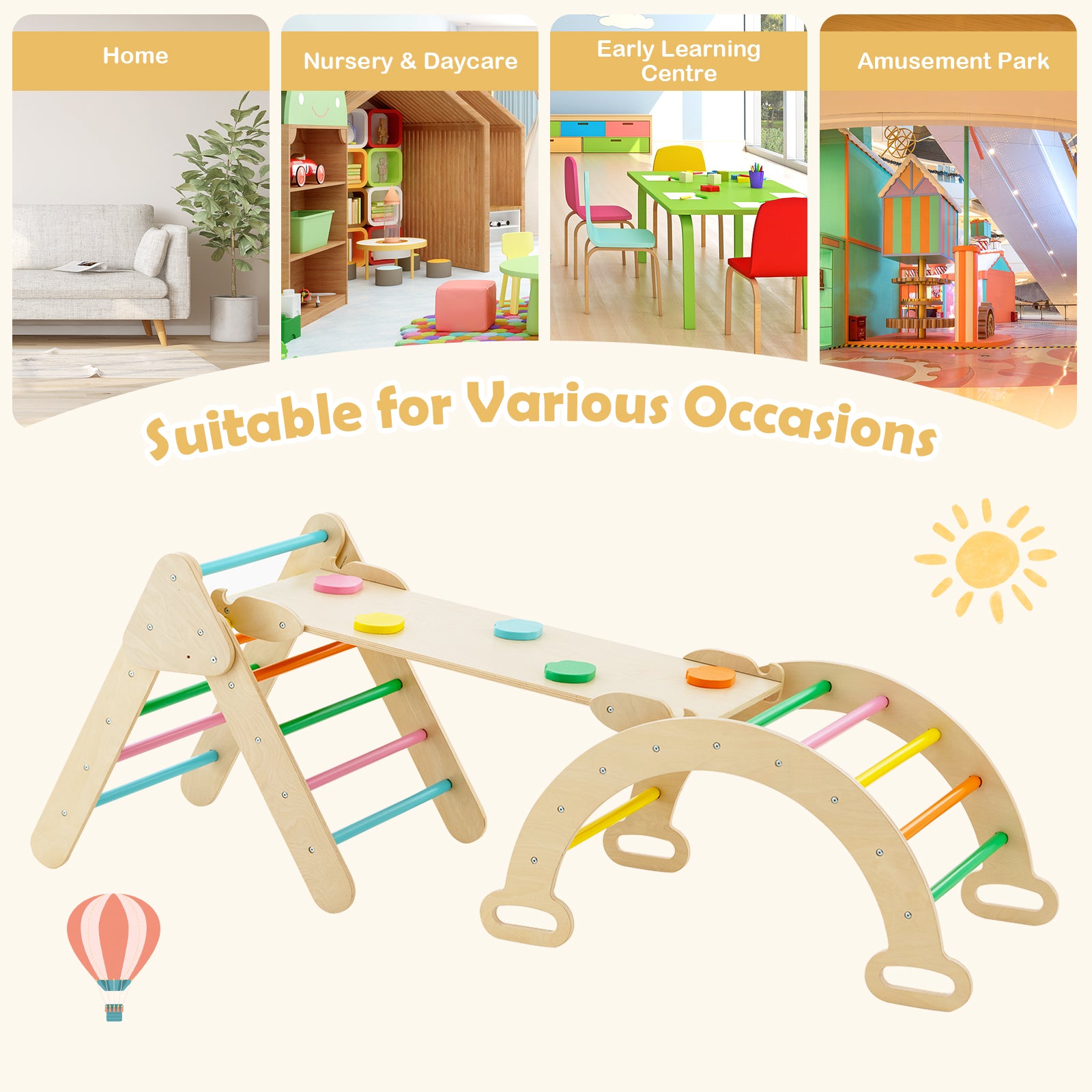 5-In-1 Wooden Kids Climber Toys, Triangle Arch Ramp, Multicolor Climbers & Slides at Gallery Canada