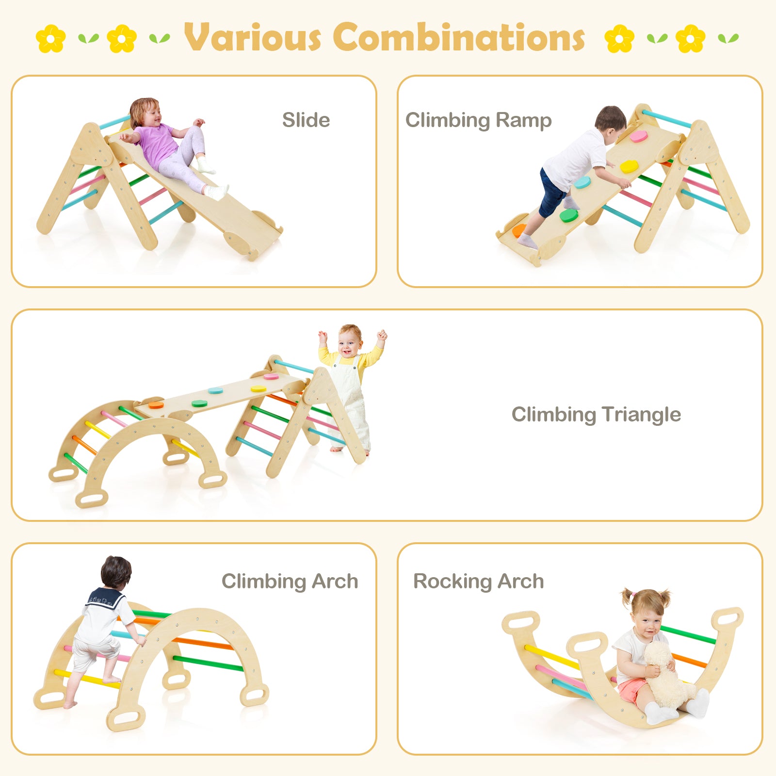 5-In-1 Wooden Kids Climber Toys, Triangle Arch Ramp, Multicolor Climbers & Slides at Gallery Canada