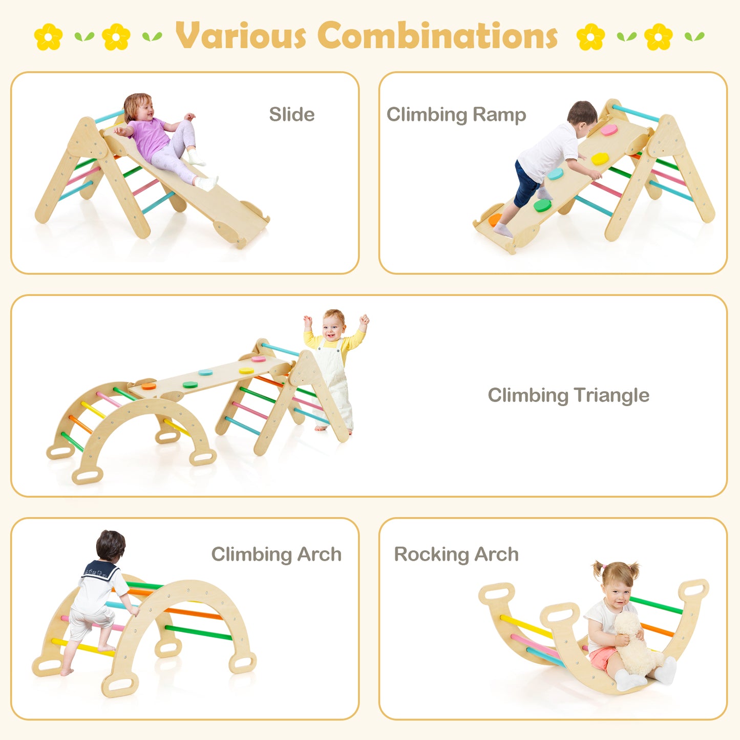 5-In-1 Wooden Kids Climber Toys, Triangle Arch Ramp, Multicolor Climbers & Slides at Gallery Canada