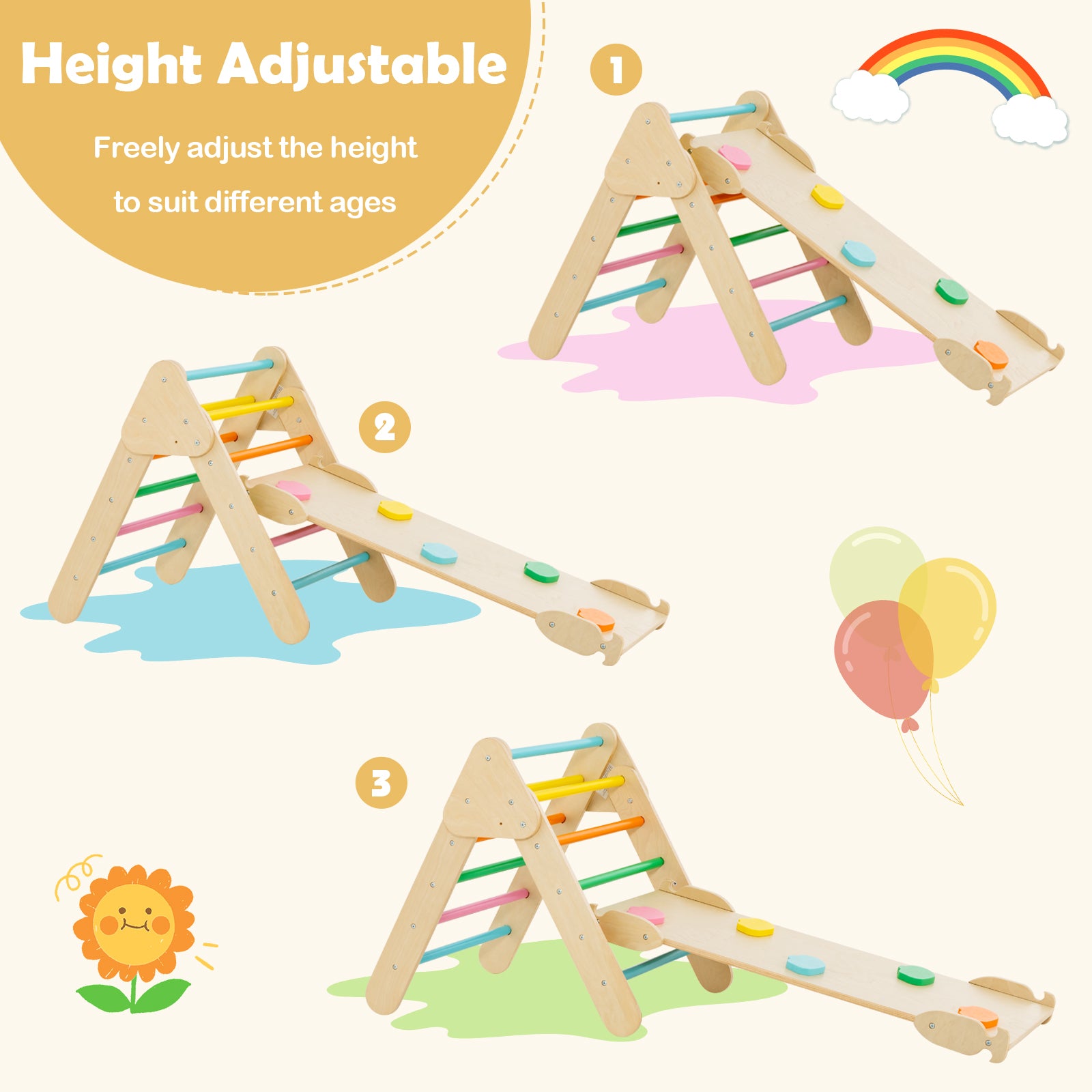 5-In-1 Wooden Kids Climber Toys, Triangle Arch Ramp, Multicolor Climbers & Slides at Gallery Canada
