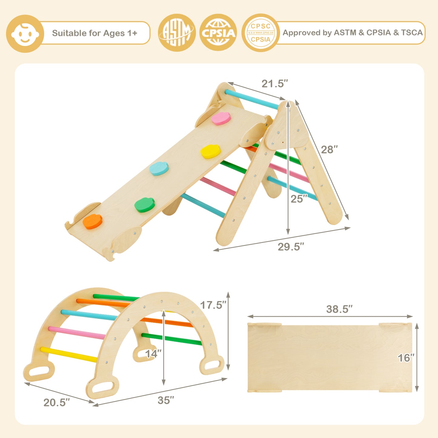 5-In-1 Wooden Kids Climber Toys, Triangle Arch Ramp, Multicolor Climbers & Slides at Gallery Canada