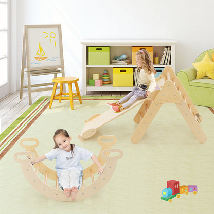 5-in-1 Wooden Kids Climber Toys with Triangle Arch Ramp, Natural Climbers & Slides at Gallery Canada
