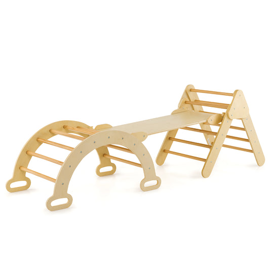5-In-1 Wooden Kids Climber Toys, Triangle Arch Ramp, Natural Climbers & Slides Natural at Gallery Canada