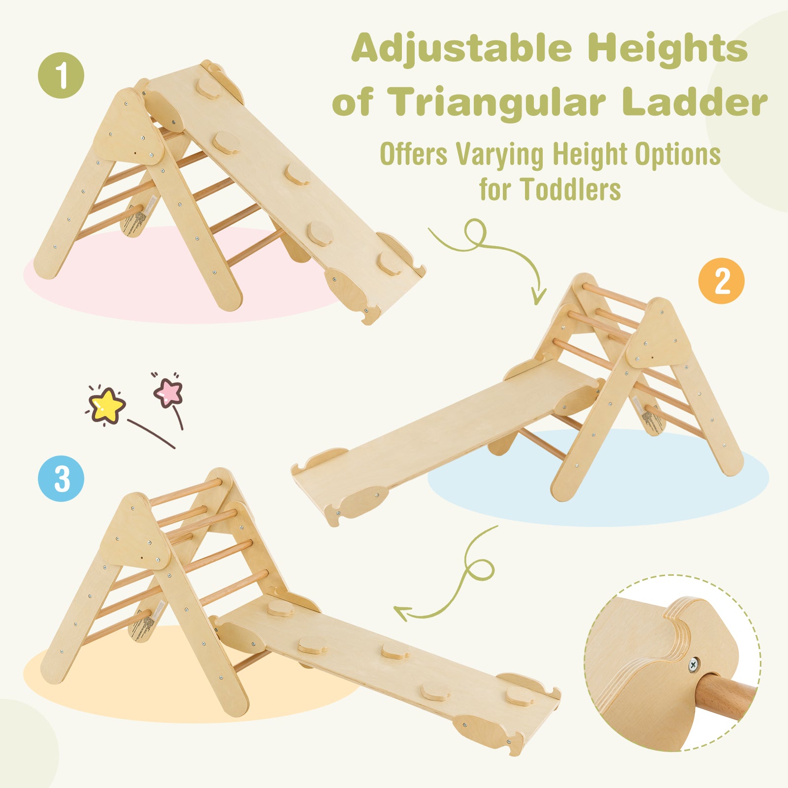 5-in-1 Wooden Kids Climber Toys with Triangle Arch Ramp, Natural Climbers & Slides at Gallery Canada
