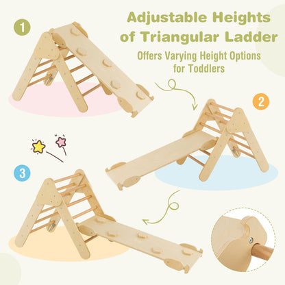 5-in-1 Wooden Kids Climber Toys with Triangle Arch Ramp, Natural Climbers & Slides at Gallery Canada