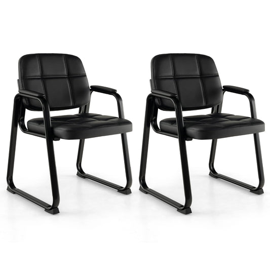 Upholstered Waiting Room Chair with Armrest and Ergonomic Backrest, Black - Gallery Canada