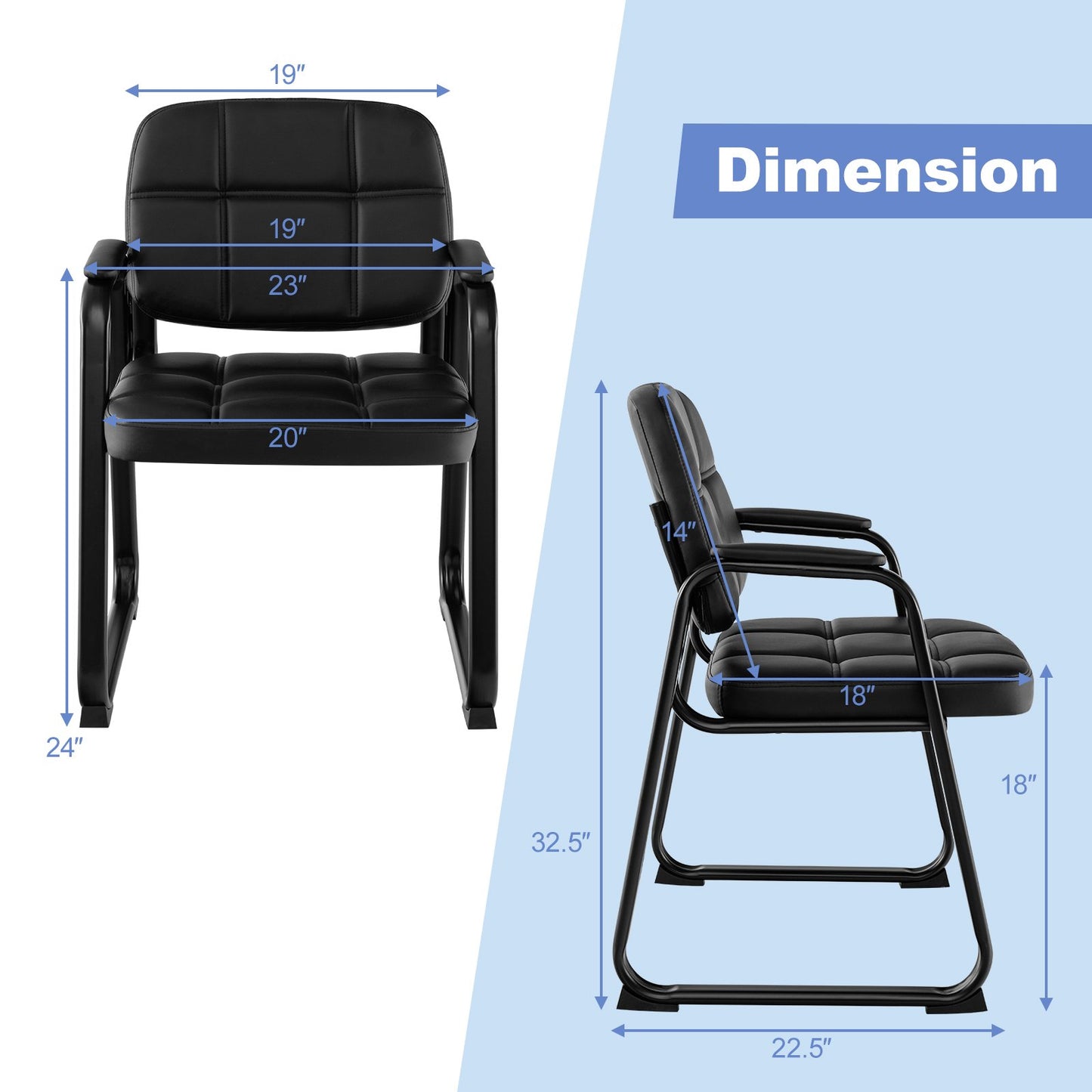 Upholstered Waiting Room Chair with Armrest and Ergonomic Backrest, Black