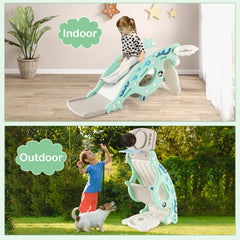 4-in-1 Kids Slide Rocking Horse with Basketball and Ring Toss, Green - Gallery Canada