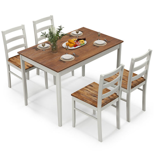 5-Piece Wooden Dining Set with Rectangular Table and 4 Chairs-Coffee and White, Coffee at Gallery Canada