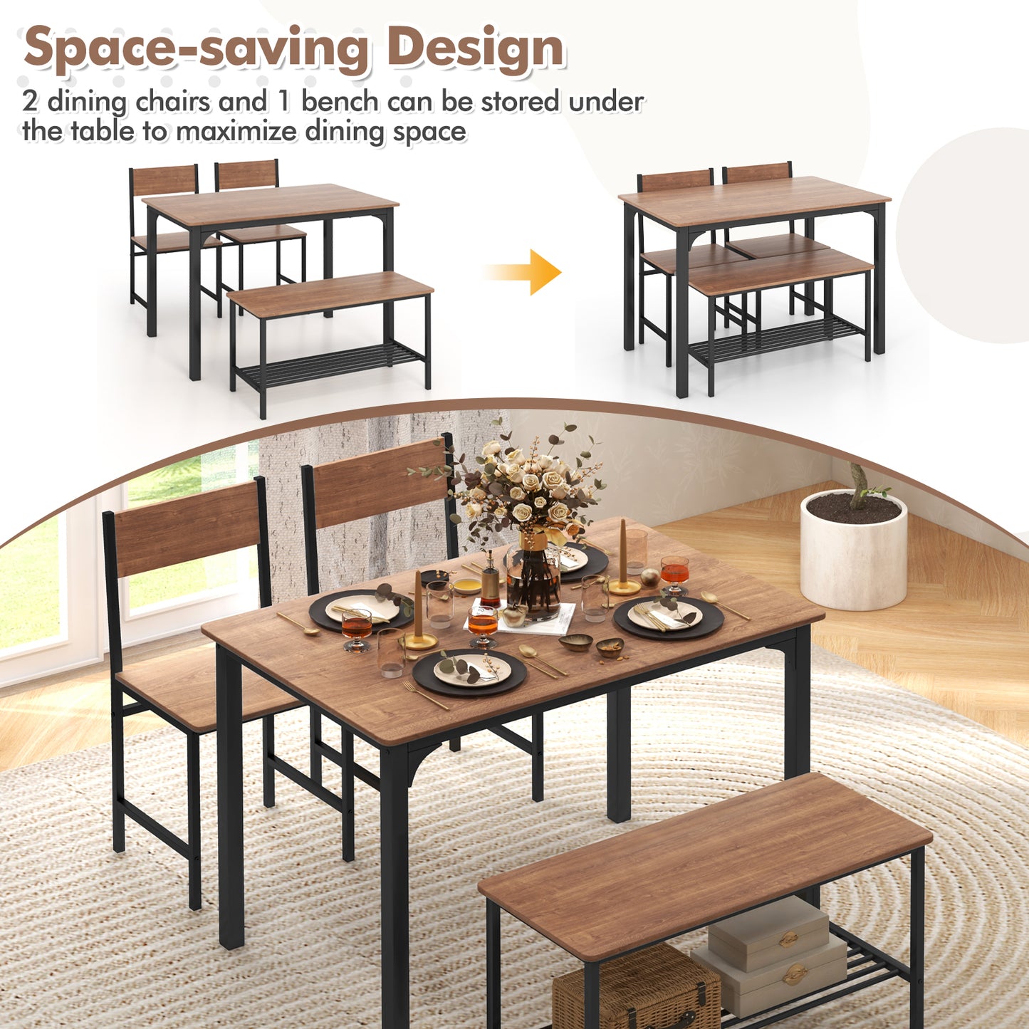 Rustic Dining Table Set, 4 Pieces, Brown Dining Room Sets at Gallery Canada