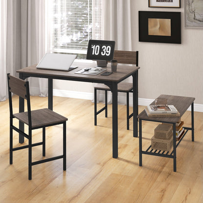 4 Pieces Rustic Dining Table Set with 2 Chairs and Bench, Gray - Gallery Canada