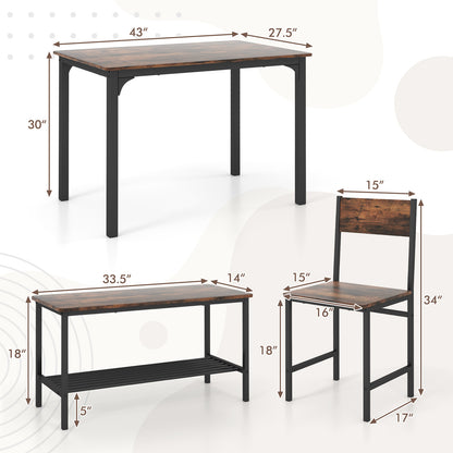 4 Pieces Rustic Dining Table Set with 2 Chairs and Bench, Rustic Brown Dining Room Sets at Gallery Canada