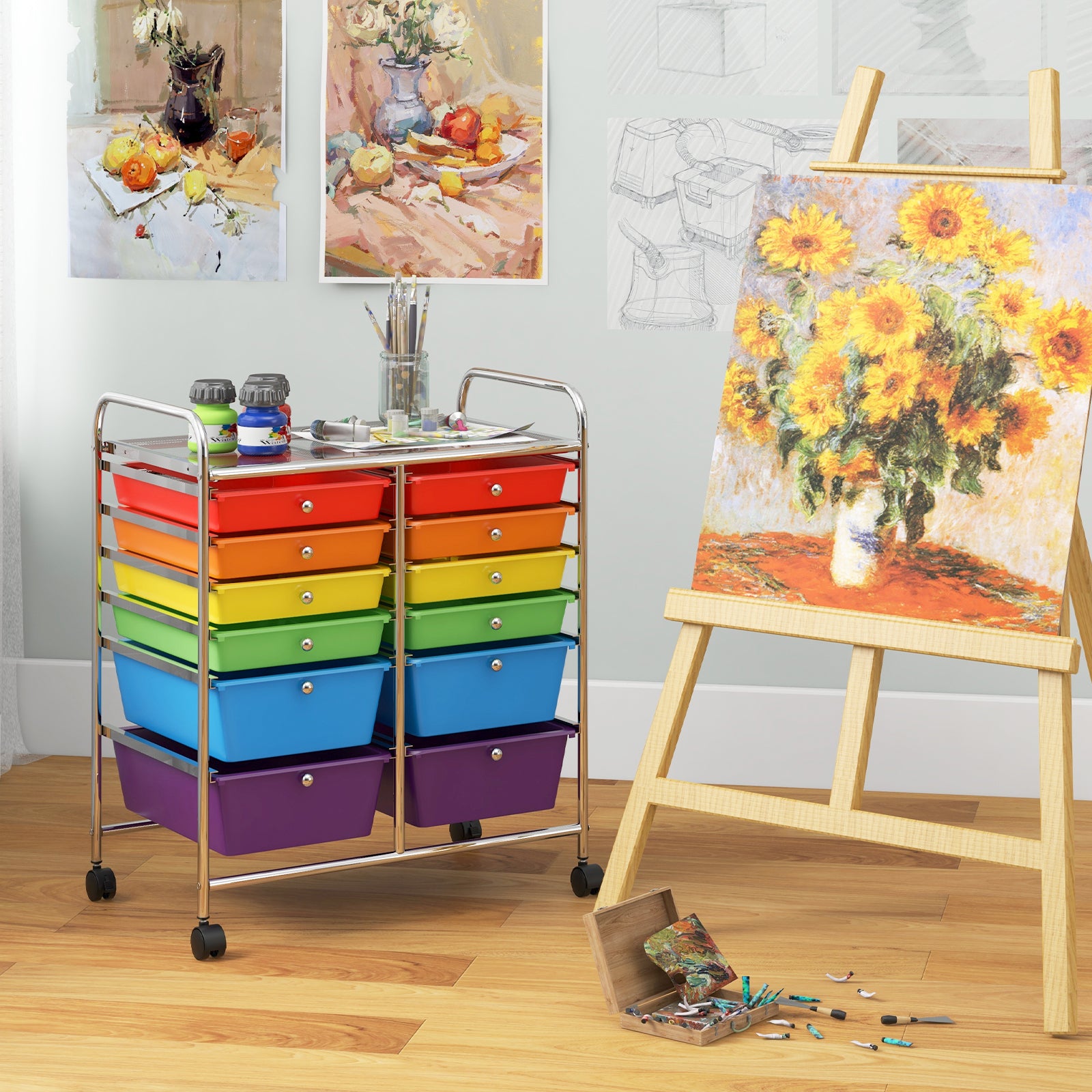 12 Drawers Rolling Cart Storage Scrapbook Paper Organizer Bins, Multicolor File Cabinets at Gallery Canada