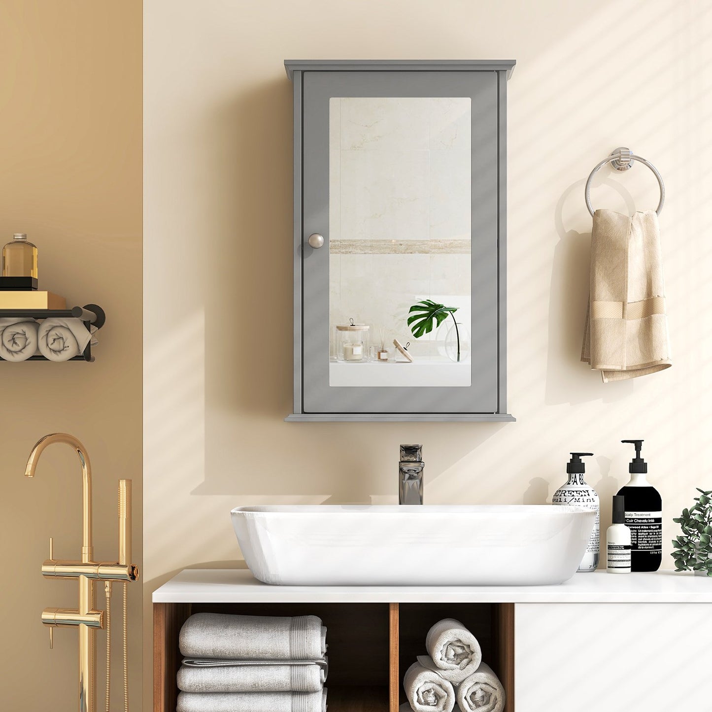 Bathroom Wall Cabinet with Single Mirror Door, Gray at Gallery Canada
