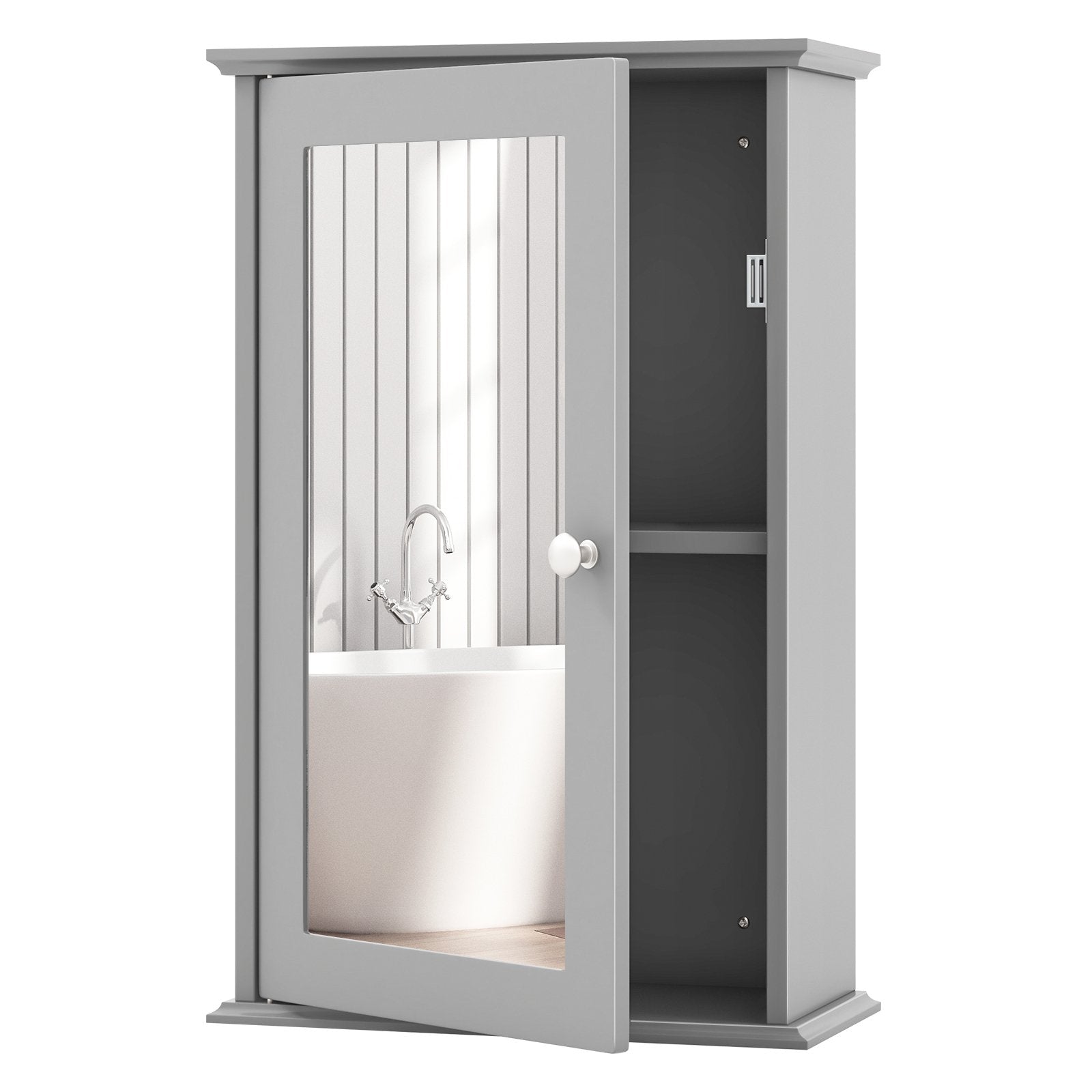 Bathroom Wall Cabinet with Single Mirror Door, Gray at Gallery Canada