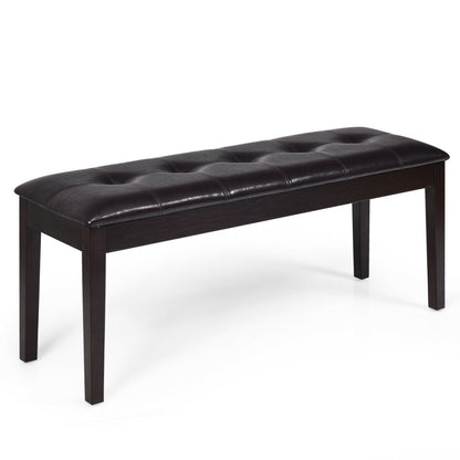 Upholstered Dining Room PU Bench Solid Wood Button Tufted, Brown Ottomans at Gallery Canada