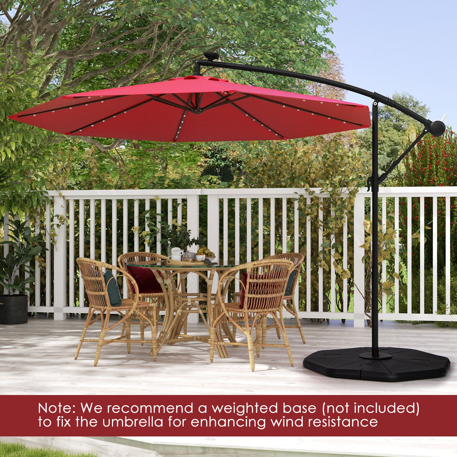 10Ft Solar Offset Hanging Umbrella, 40 Lamp Beads, Dark Red Outdoor Umbrellas at Gallery Canada