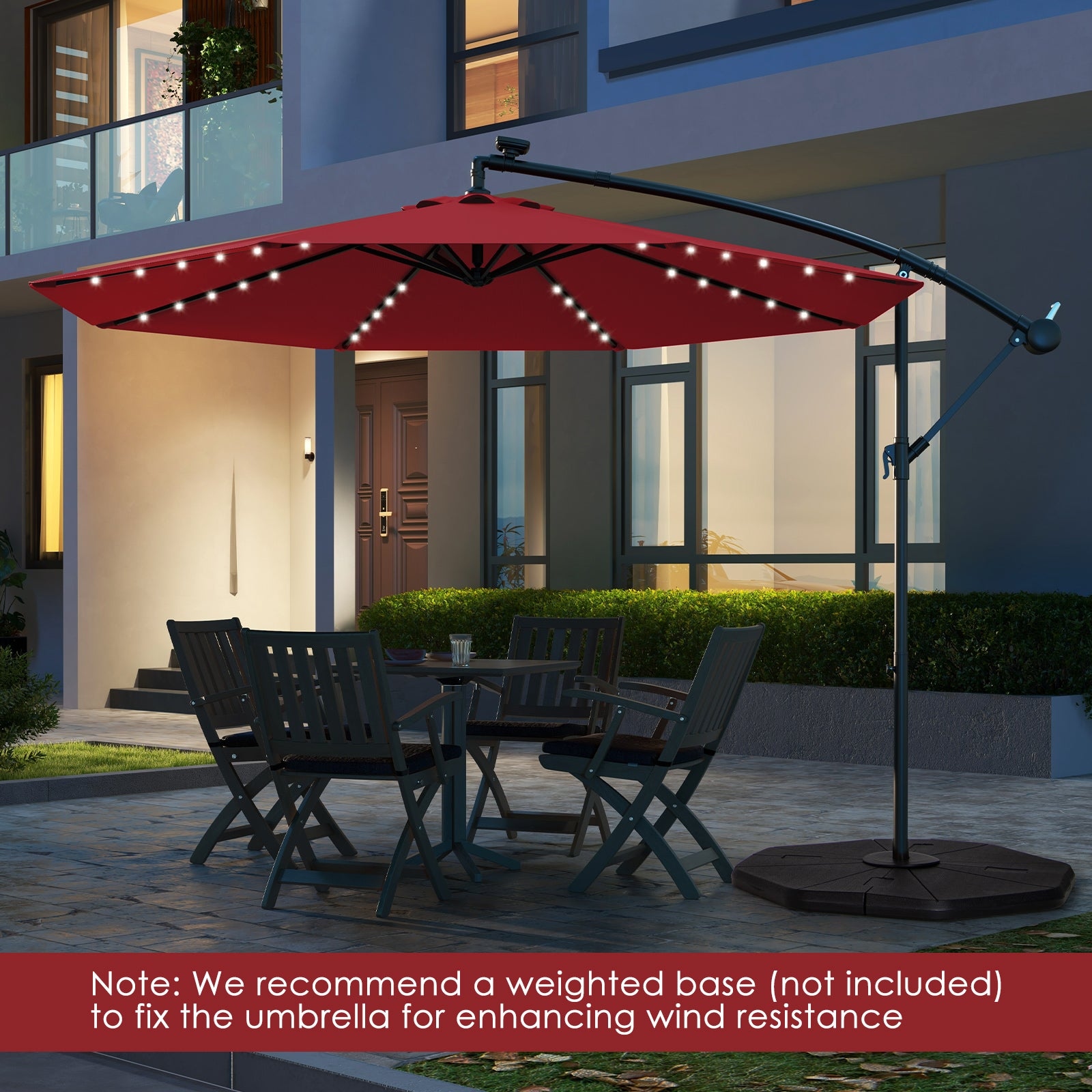 10Ft Solar Offset Hanging Umbrella, 40 Lamp Beads, Dark Red Outdoor Umbrellas at Gallery Canada