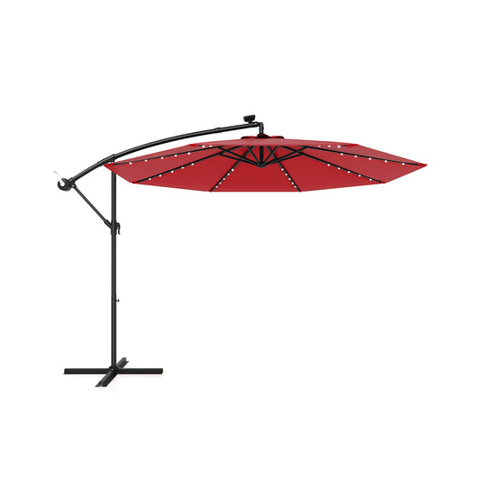 10Ft Solar Offset Hanging Umbrella, 40 Lamp Beads, Dark Red Outdoor Umbrellas Dark Red at Gallery Canada