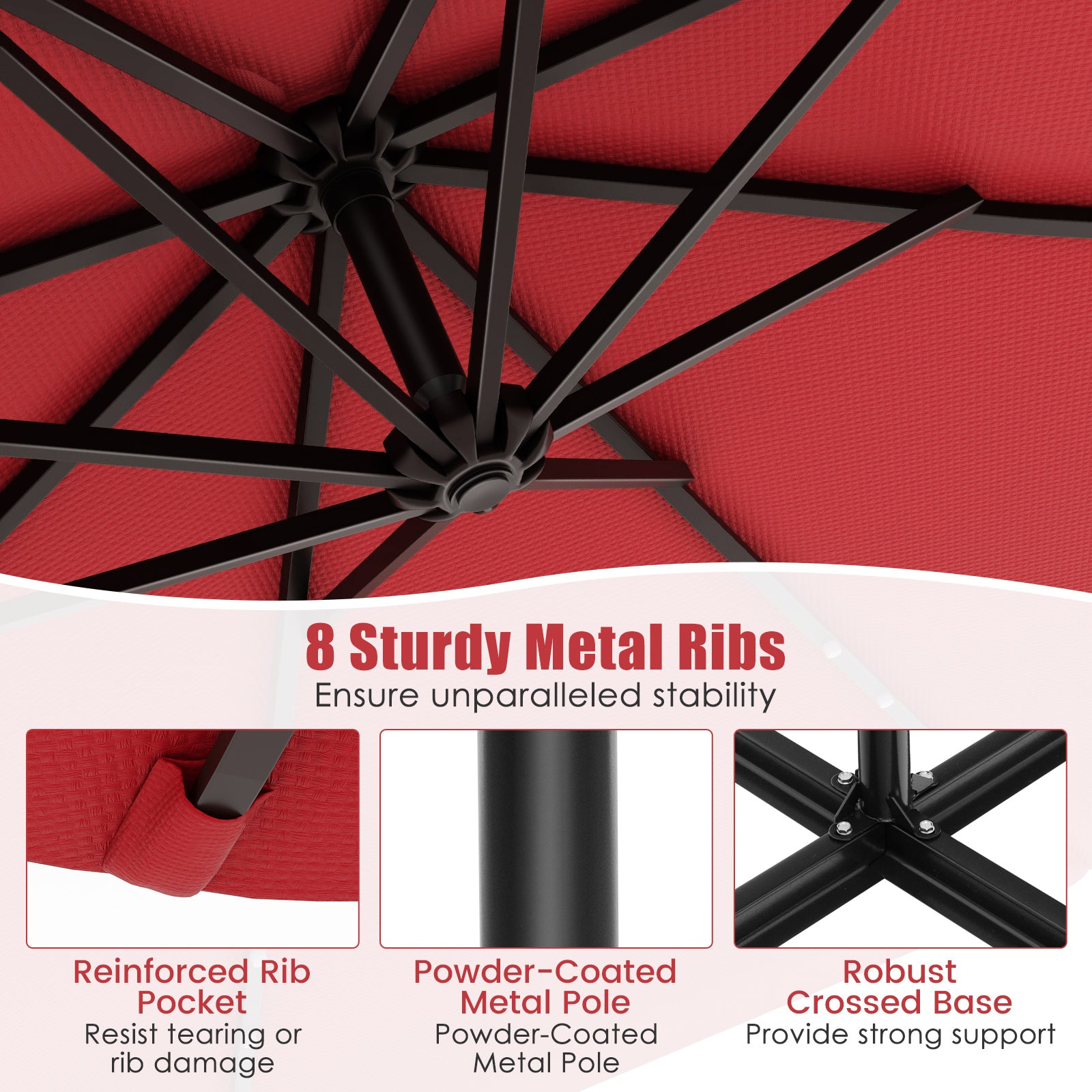 10Ft Solar Offset Hanging Umbrella, 40 Lamp Beads, Dark Red Outdoor Umbrellas at Gallery Canada