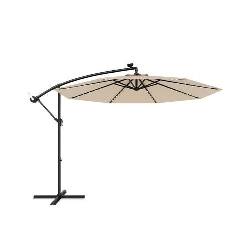 10 Feet Solar Offset Hanging Umbrella, 40 Lamp Beads, Beige