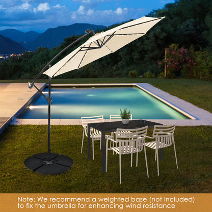 10 Feet Solar Offset Hanging Umbrella with 40 Lamp Beads and Solar Panel, Beige Outdoor Umbrellas at Gallery Canada