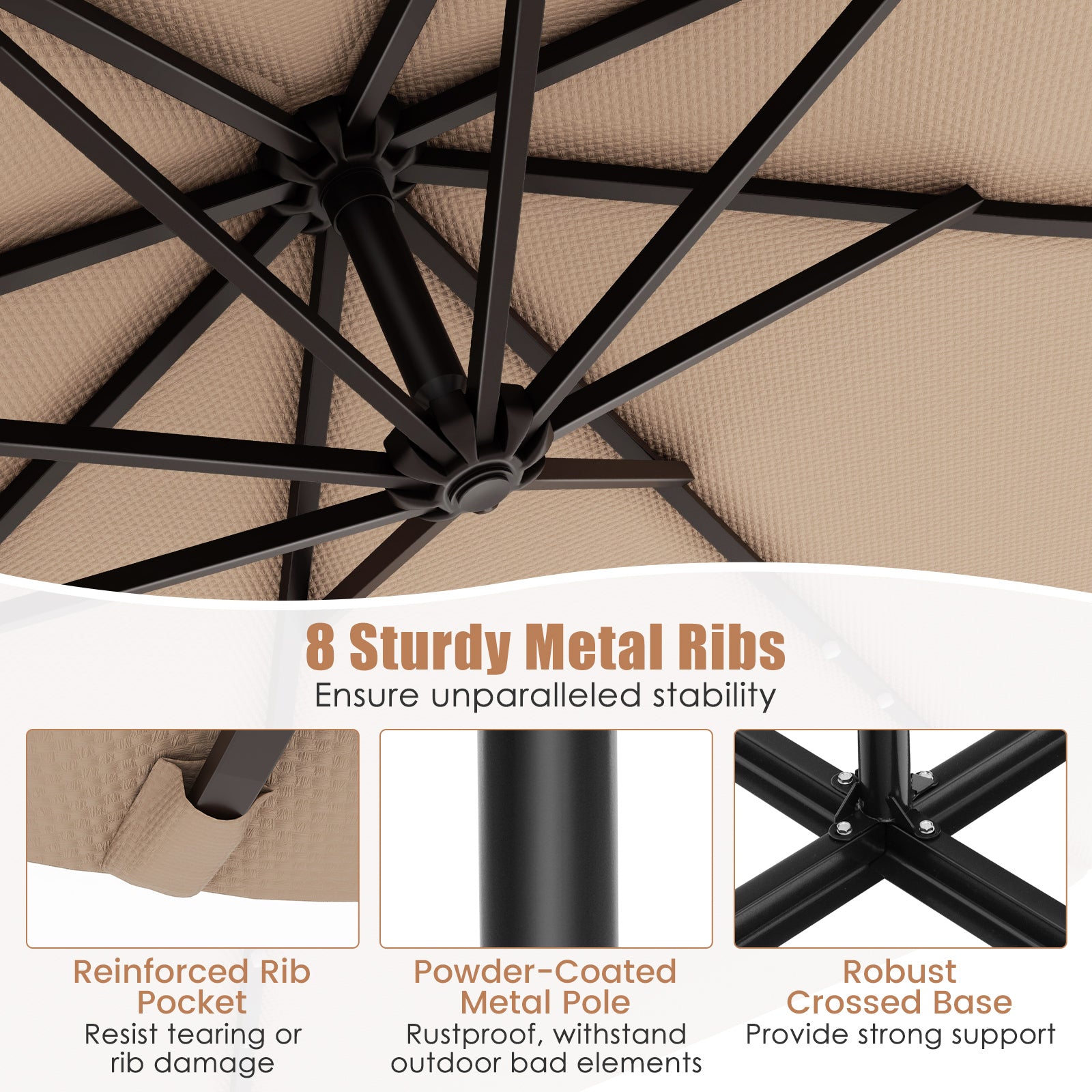 10 Feet Solar Offset Hanging Umbrella with 40 Lamp Beads and Solar Panel, Tan Outdoor Umbrellas at Gallery Canada