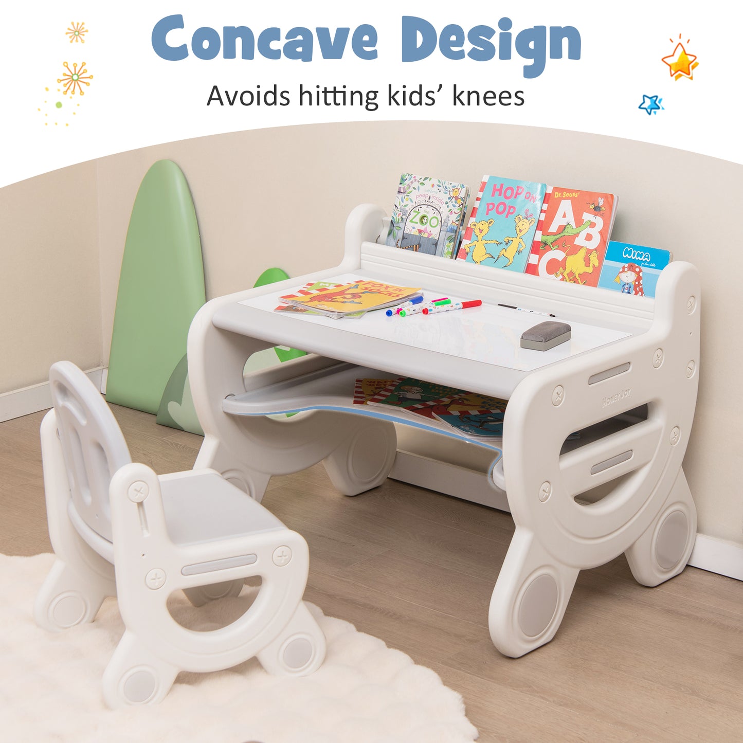 Kids Drawing Table and Chair Set with Watercolor Pens and Blackboard Eraser, Gray Kids Table & Chair Sets at Gallery Canada