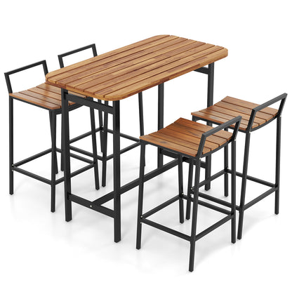5 Piece Acacia Wood Bar Table Set Bar Height Table and Chairs with Metal Frame and Footrest Patio Bar Furniture at Gallery Canada