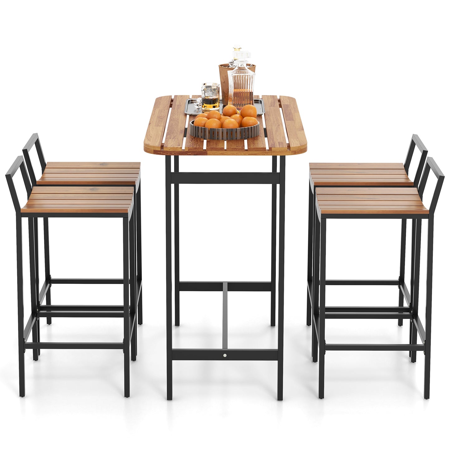 5 Piece Acacia Wood Bar Table Set Bar Height Table and Chairs with Metal Frame and Footrest Patio Bar Furniture at Gallery Canada