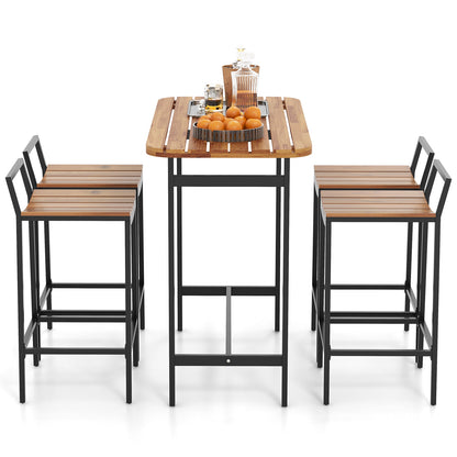 5 Piece Acacia Wood Bar Table Set Bar Height Table and Chairs with Metal Frame and Footrest Patio Bar Furniture at Gallery Canada