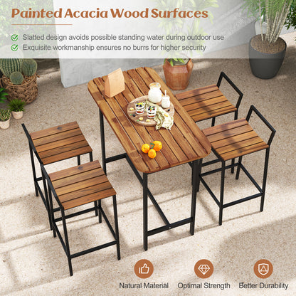 5 Piece Acacia Wood Bar Table Set Bar Height Table and Chairs with Metal Frame and Footrest Patio Bar Furniture at Gallery Canada