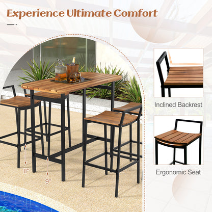 5 Piece Acacia Wood Bar Table Set Bar Height Table and Chairs with Metal Frame and Footrest Patio Bar Furniture at Gallery Canada