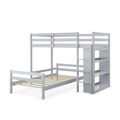 Twin Over Twin Loft Bunk Bed with Bookcase, Gray Bunk Bed Frame at Gallery Canada