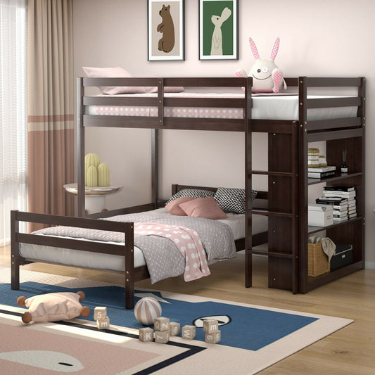 Twin Over Twin Loft Bunk Bed with Bookcase, Dark Brown - Gallery Canada