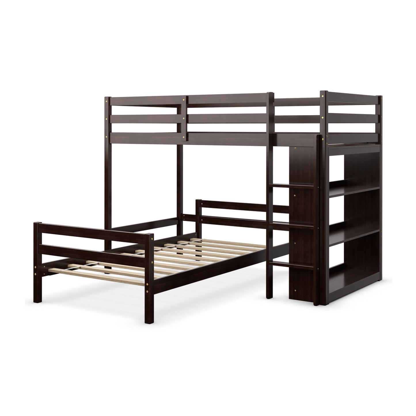 Twin Over Twin Loft Bunk Bed with Bookcase, Dark Brown Bunk Bed Frame at Gallery Canada