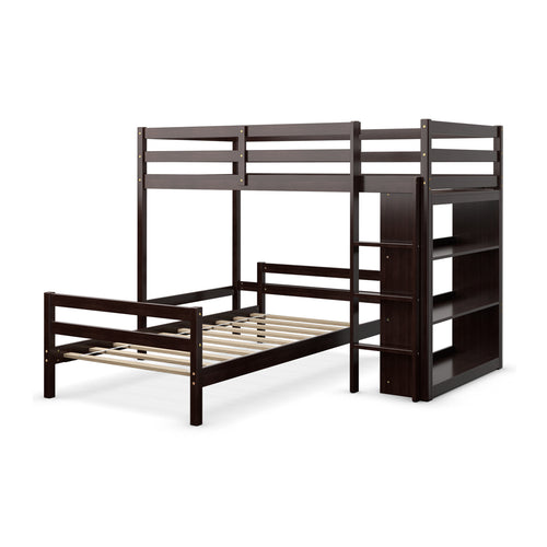 Twin Over Twin Loft Bunk Bed With Bookcase, Dark Brown