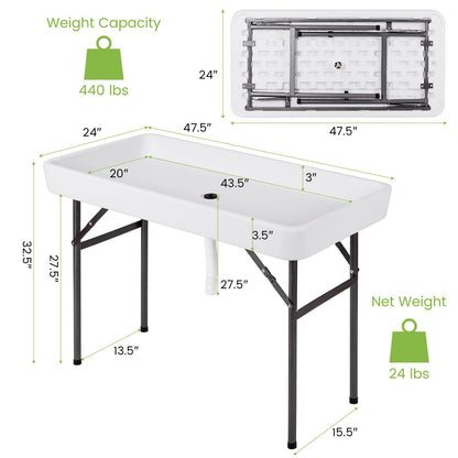 4 Feet Plastic Party Ice Folding Table with Matching Skirt, White - Gallery Canada