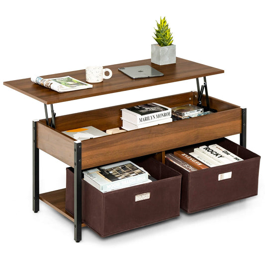 Lift Top Coffee Table Central Table with Drawers and Hidden Compartment for Living Room, Brown - Gallery Canada