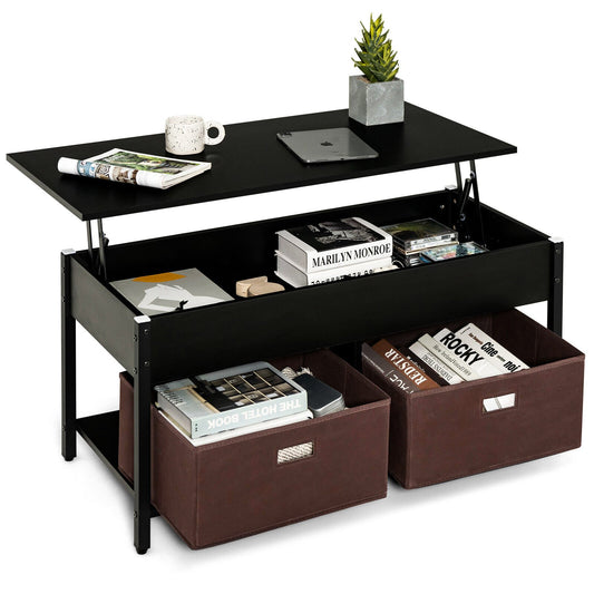 Lift Top Coffee Table Central Table with Drawers and Hidden Compartment for Living Room, Black - Gallery Canada